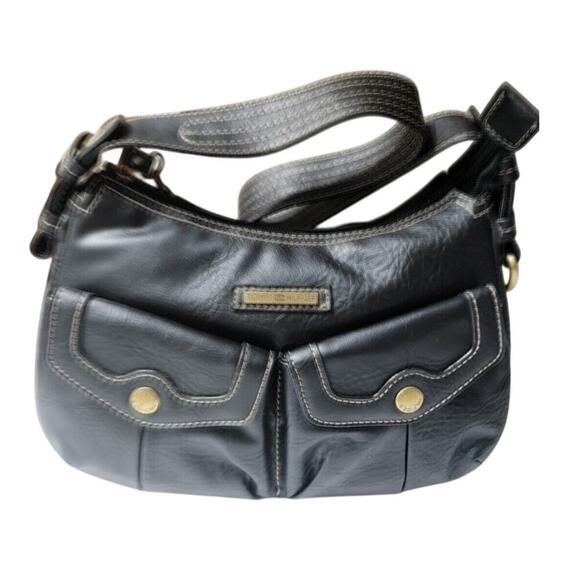 Vintage Tommy Hilfiger Shoulder Handbag Faux Leather Brown Croc Embossed Small - Picture 1 of 15